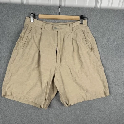 Shorts feminino Tommy Bahama 12 bege seda linho plissado cintura alta elegante resort - Imagem 1 de 4