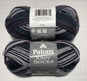 2 Patons KROY SOCKS 🧦🧶in TOURMALINE STRIPES. Wool Nylon 1.75oz/50g 166/152m