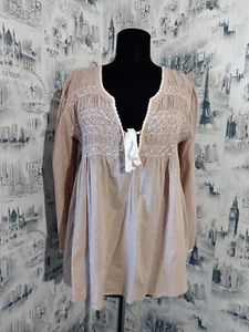 Anthropologie ODD MOLLY Blouse Sz 3 L Beige Tunic Lasing Embroidered Boho - Picture 1 of 11
