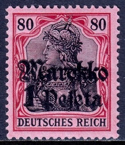ALEMANIA (OFF. EN MARRUECOS) — SCOTT 41 — 1p ON 80pf RECARGA. Con WMK — MH — SCV $125 - Imagen 1 de 2