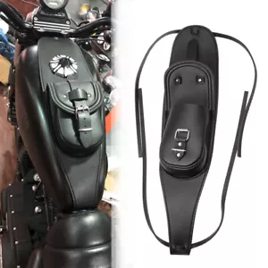 Black PU Leather Fuel Tank Cover Panel Bag Fit For Harley Sportster XL 883 1200 - Picture 1 of 12