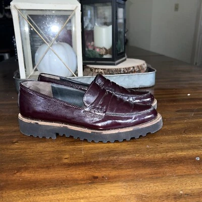 Mocasín de plataforma PAUL GREEN $349 usado borgoña charol arrugado talla 5,5 Reino Unido/talla 8 EE. UU. Foto 1 de 4