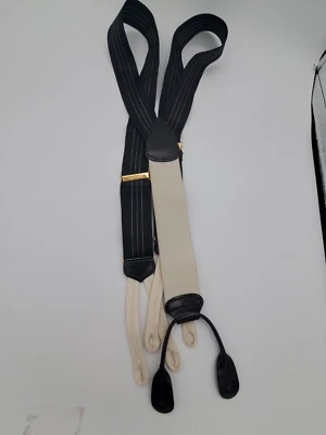 Trafalgar Silk Suspenders VTG 90s Black White Pinstripe Limited Edition - Image 1 of 4