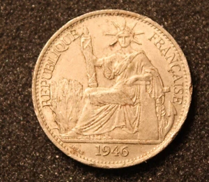Post WWII 1946 French Indo-Chine 50 cent coin Francaise Republique Bronze Nickel - Picture 1 of 7