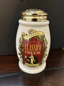 Italia Classico Formaggio Parmagiano 6" Scuotitore Ceramica Bianca Coperchio Metallo Oro CIC - Foto 1 di 9