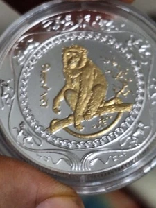 2004 Mongolia year of MONKEY 500 Tugrik Gold gilded overlay proof rare silver - Picture 1 of 14