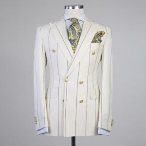 Men's Striped Suit Lapel Double Groom's Suit Jacket Wedding Prom Customization