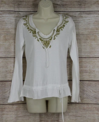 Camisa Top Y2K No Boundaries Mujer Junior Talla Mediana 7/9 Cuello en V Manga Larga Blanca Foto 1 de 4