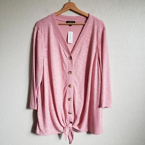 Lane Bryant V-Neck Cardigan Sweater Tie Hem Button Up Pink Size Womens 22/24 NEW - Picture 1 of 10
