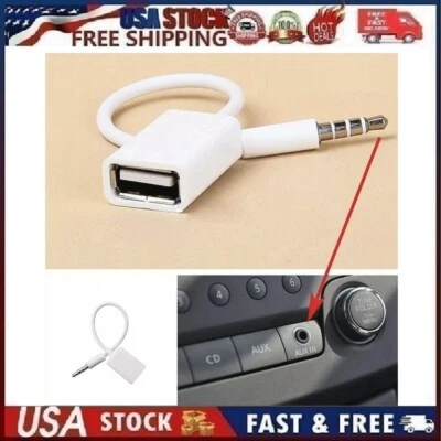 Conector de audio auxiliar macho de 3,5 mm a USB 2,0 macho a hembra convertidor coche Mp3 blanco Foto 1 de 4