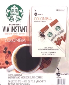 2 BOXES = 26 PACKS STARBUCKS VIA INSTANT COFFEE COLUMBIA MED ROAST BEST 10.2025 - Picture 1 of 11