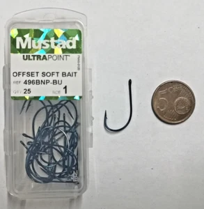 Ganchos para ojales MUSTAD OFFSET SOFT BAIT Ref. 496BNP-BU Talla 1 Piezas 25 FA255 - Imagen 1 de 4