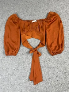 O VIANCA orange Ruched Wrap Cropped Top Size Small satin - Picture 1 of 7