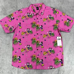 Neff X Disney Shirt Mens Large Pink Cotton Mickey Print Short Sleeve Button Up - Picture 1 of 11