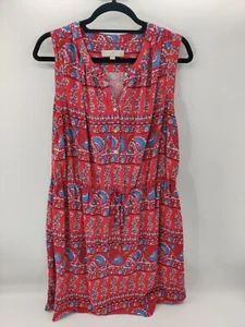 LOFT Dress XL Petite Sleeveless Summer Button Front Elastic Waist Red White Blue - Picture 1 of 9