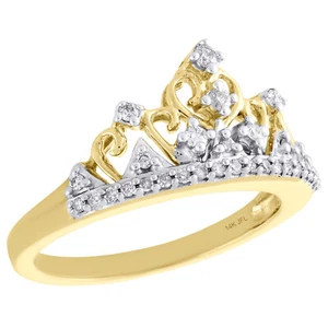 14K Yellow Gold Diamond Queen Crown Filigree Right Hand Cocktail Ring 0.20 Ct. - Picture 1 of 5