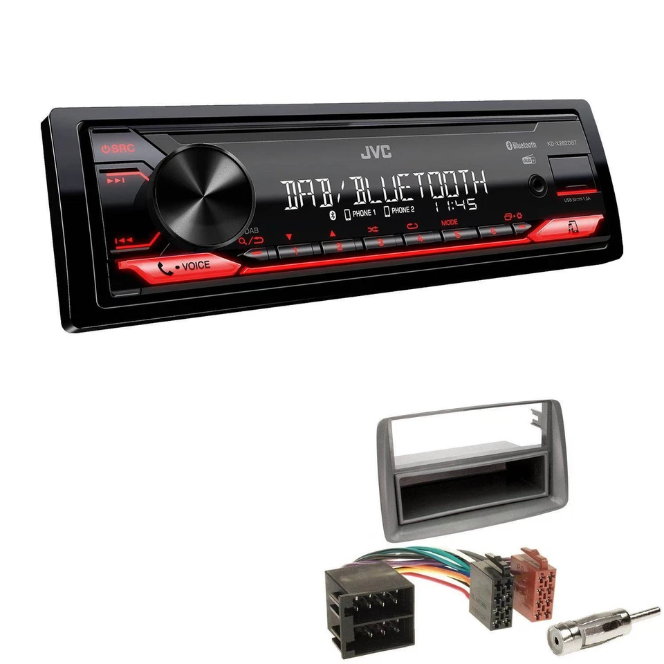 JVC KD-X282DBT Auto Radio Bluetooth DAB USB für Fiat Panda 2003-2012 grau