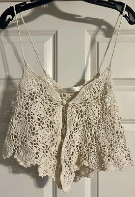 To Love Kuvaa Bohemian Crochet Knit Cotton Size S One Button Front Open Weave - Image 1 of 4