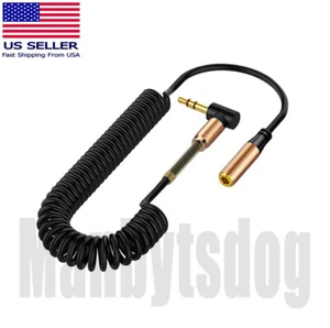 Cable de extensión espiral en espiral en espiral de enchufe estéreo de 3,5 mm M a 3,5 mm F 36" vendedor de EE. UU. - Imagen 1 de 5