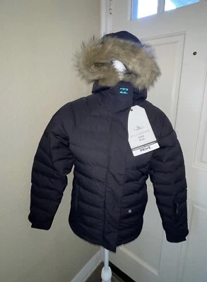 BILLABONG Girl's SOFFYA Snow Jacket - Black - Size Large 12 - NWT Fur Hood Puffa - Image 1 of 4