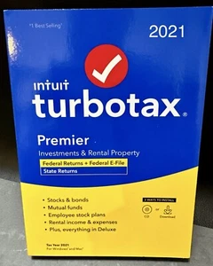 Turbotax Premier 2021 Investments Rental Property Mac/Win NEW Sealed CD/Download - Picture 1 of 10