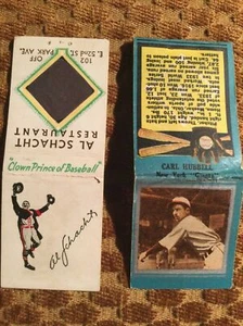 1935 Diamond Matchbook Carl Hubbell Al Schacht Clown Of Baseball - Picture 1 of 7