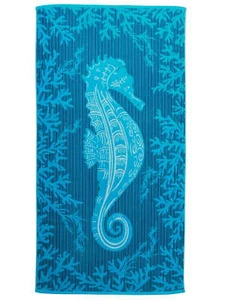 Home essentials,Coastal Seahorse Striped Beach Towel, Cotton-Blend - Picture 1 of 5