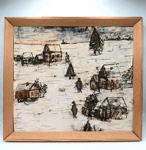 Beautiful Textured Birch Bark Art Painting Looks to be Signed, Ryazan Russia - Picture 1 of 7