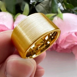 12MM Flat Brush Finish Tungsten Carbide Ring Band Comfort Fit Men Women Ring - Picture 1 of 10