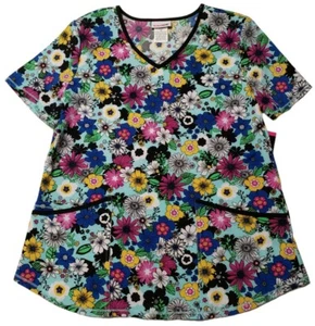 Scrubstar Women's "Fun Floral" V-Neck Print Scrub Top Size Small New - Picture 1 of 6