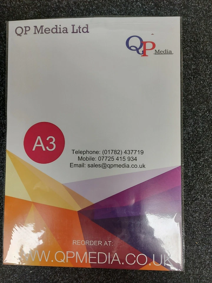 A3 STICKER PAPER WHITE MATT 110GSM INKJET SELF ADHESIVE  PHOTO QUALITY 50 SHEETS - Image 1 of 4