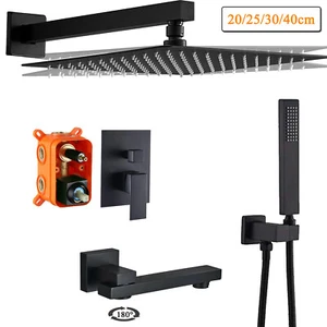Schwarz Unterputz Duscharmatur set Badewanne Regendusche Armatur mit Brause - Picture 1 of 10