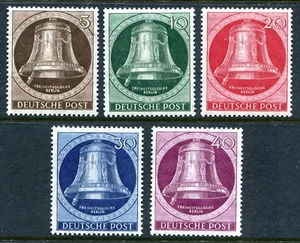 GERMANY BERLIN 1951 FREEDOM BELL SET CLAPPER LEFT 9N70-9N74 PERFECT MNH - Picture 1 of 1