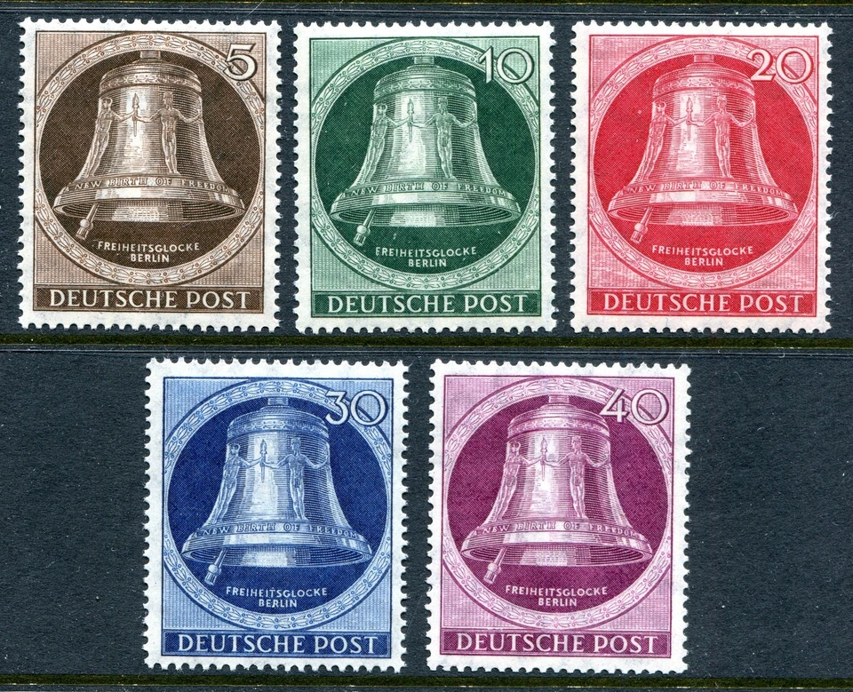 GERMANY BERLIN 1951 FREEDOM BELL SET CLAPPER LEFT 9N70-9N74 PERFECT MNH - Image 1 of 1