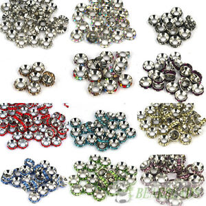 Big Hole Crystal Rhinestone Pewter Rondelle Spacer Beads 10mm Fit European Charm