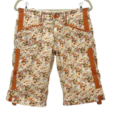 Bermuda Adventura feminina 4 bermudas algodão orgânico floral aba rolo laranja ao ar livre - Imagem 1 de 4