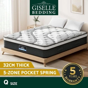 Giselle Bedding 32cm Mattress Euro Top Bed Pocket Spring Medium Firm Queen - Picture 1 of 11