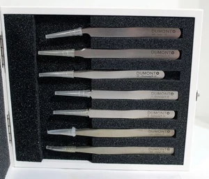 Lot Of 7 DUMONT Tweezers Watchmaker Tools # 2, 3, 5, 5, 5A, 11 + 12 NEW in Case - Picture 1 of 7