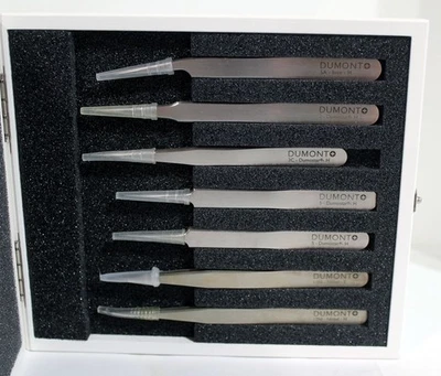 Lot Of 7 DUMONT Tweezers Watchmaker Tools # 2, 3, 5, 5, 5A, 11 + 12 NEW in Case - Image 1 of 4