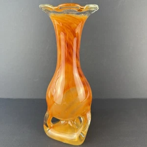 Jozefina? Krosno Poland Hand Blown Art Glass Vase 11.5” Amber Orange MCM Style. - Picture 1 of 13