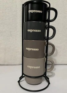 Set di tazze piccole da caffè espresso impilabili in ceramica 4 pezzi, 4 fl oz, con supporto G5 - Foto 1 di 2