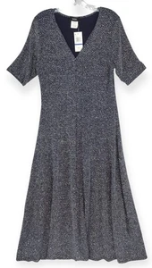 MSK NEW Maxi Dress Women's Large Navy A-Line Stretchy  Silver Metallic Sparkle - Picture 1 of 20