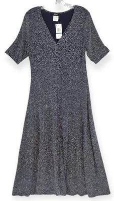 MSK NUEVO Maxi Vestido Para Mujer Grande Azul Marino Línea A Elástico Plateado Metálico Brillante Foto 1 de 4