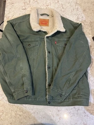 Levis 卡车司机夹克夏尔巴内衬男式薄荷绿色帆布工作服夹克 2XL — 第 1/4 张图片