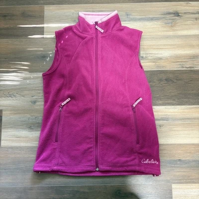 Cabela’s Women’s Outdoor Granola Hiking Pink Fleece Zip Up Pocket Vest SZ SM - Image 1 of 4