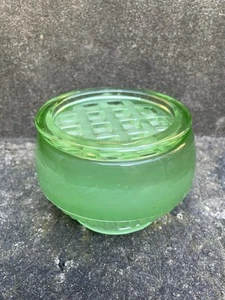 Art Deco Green George Davidson Glass Rose Bowl Pot Pourri Posy Vase & Frog - Picture 1 of 12