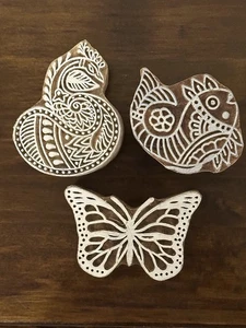 Set of 3 Shapes various Design Printing Block Wooden Stamp New WBS 40 - Picture 1 of 5