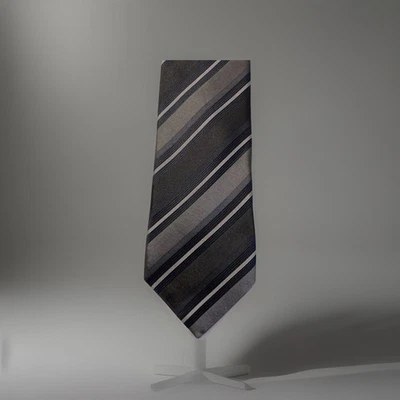 NWT John Varvatos Black & Gray Striped Men's Necktie Made In USA 100% Silk - Image 1 of 4