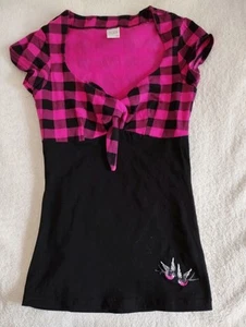 Pussy Deluxe "PINK CHECKERED" Gingham Kurzarm Blusen SHIRT Oberteil Rockabilly - Bild 1 von 1