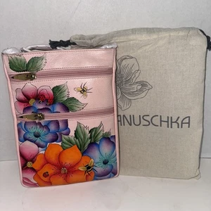 Bandolera de viaje ANUSCHKA pintada a mano con cremallera superior PARADISE FOUND ROSA floral 7560 - Imagen 1 de 7